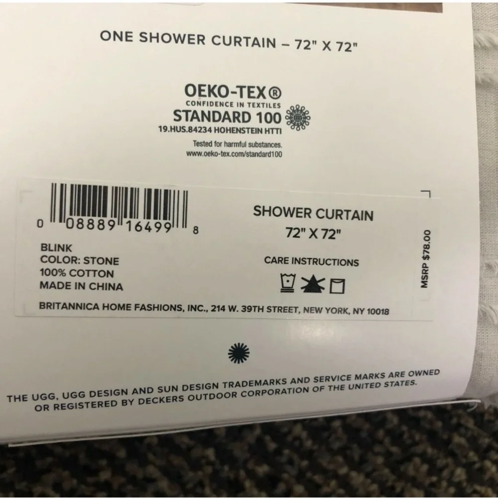 UGG Blink Shower Curtain 72”x72” 100% Cotton & Certified OEKO-TEK NEW!